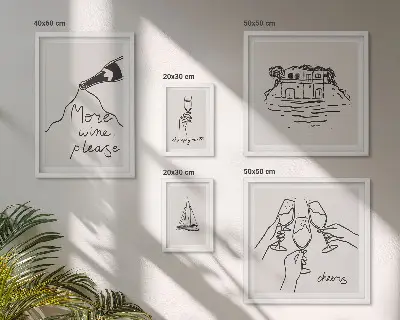 Sada obrazů do ložnice stylové ilustrace s motivem přípitku vínem