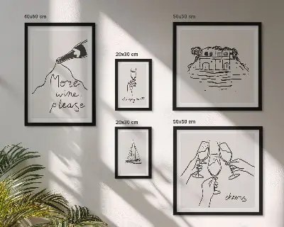 Sada obrazů do ložnice stylové ilustrace s motivem přípitku vínem
