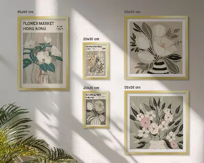 Sada obrazů do ložnice s motivem retro vintage květinového veletrhu