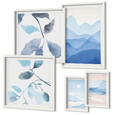 Sada obrazů do ložnice Minimalistická modrá příroda
