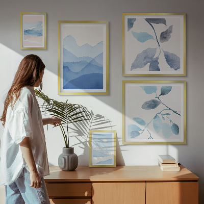 Sada obrazů do ložnice Minimalistická modrá příroda