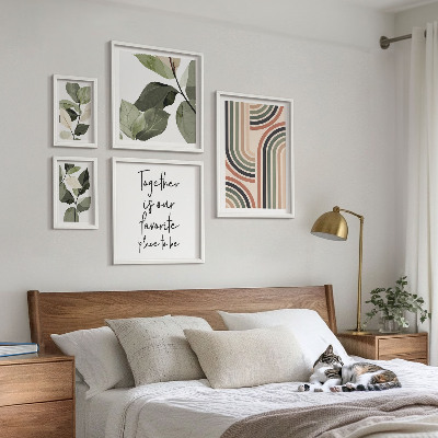 Sada obrazů do ložnice Stylová geometrie květinových akcentů