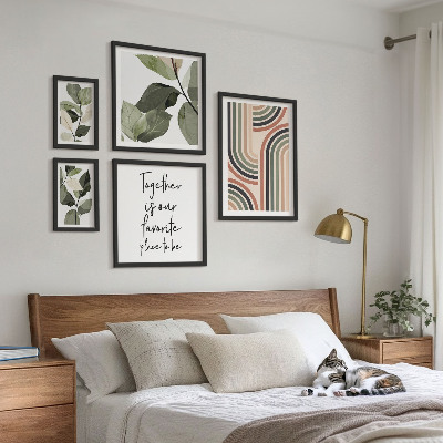 Sada obrazů do ložnice Stylová geometrie květinových akcentů