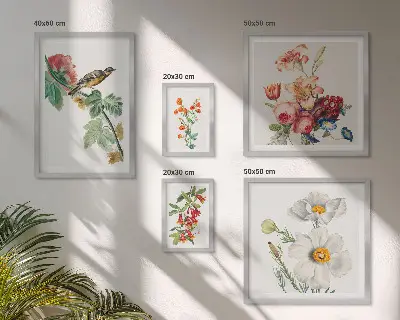 Květinové dekorace s ptáky v retro stylu poliptyk v rámu