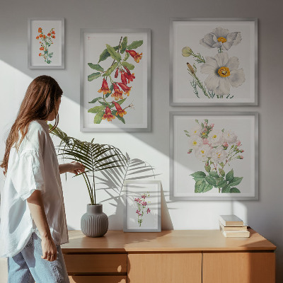Sada obrazů do ložnice Květinové botanické ilustrace