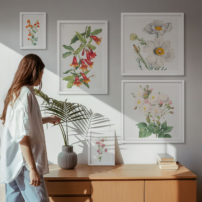 Sada obrazů do ložnice Květinové botanické ilustrace