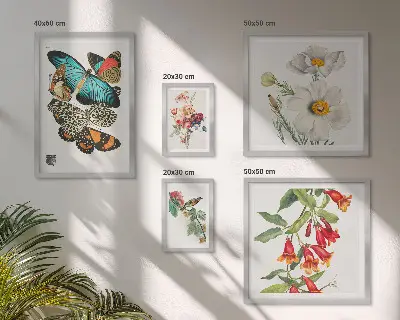 Sada obrazů do ložnice s motivem květin, motýlů a ptáků ve vintage stylu