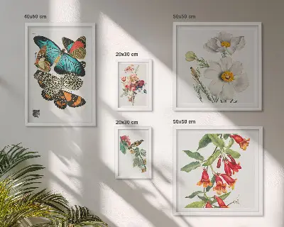 Sada obrazů do ložnice s motivem květin, motýlů a ptáků ve vintage stylu