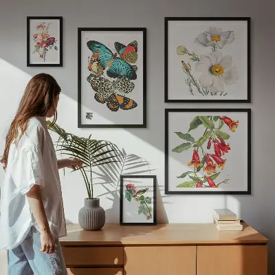 Sada obrazů do ložnice s motivem květin, motýlů a ptáků ve vintage stylu
