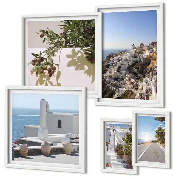 Sada obrazů do ložnice Malebné výhledy na Santorini