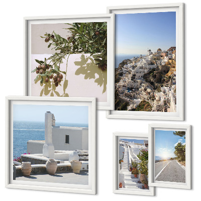 Sada obrazů do ložnice Malebné výhledy na Santorini