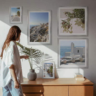 Sada obrazů do ložnice Malebné výhledy na Santorini