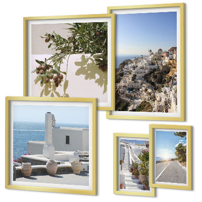 Sada obrazů do ložnice Malebné výhledy na Santorini