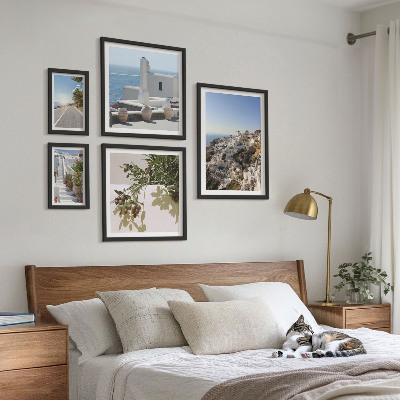 Sada obrazů do ložnice Malebné výhledy na Santorini