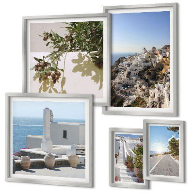 Sada obrazů do ložnice Malebné výhledy na Santorini