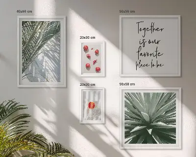 Poliptyk v rámu s motivem boho stylu, rostlin, ovoce a tropické přírody