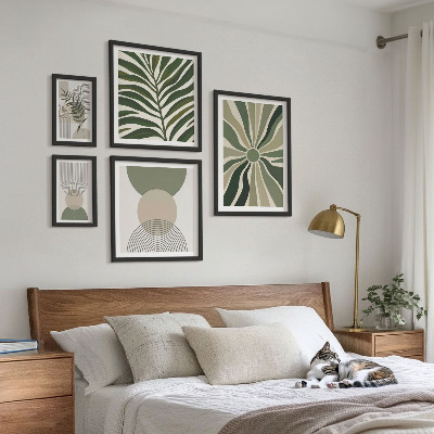 Sada obrazů do ložnice Stylová grafika se zelení
