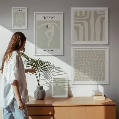 Sada obrazů do ložnice stylová abstraktní zelená grafika