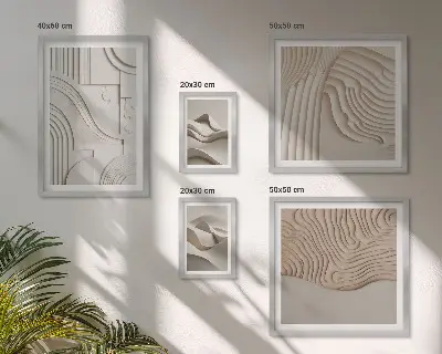 Abstraktní béžovo-bílé struktury vícedílný obraz v rámu