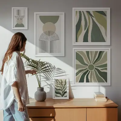 Sada obrazů do ložnice stylové abstrakce se zelení