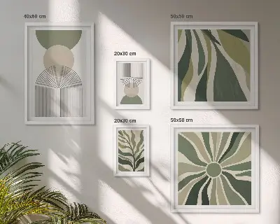 Sada obrazů do ložnice stylové abstrakce se zelení