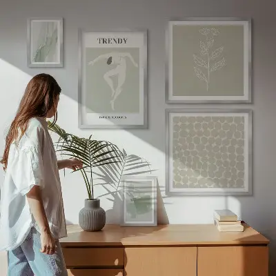 Stylová grafika se zeleným motivem v rámu jako polyptych