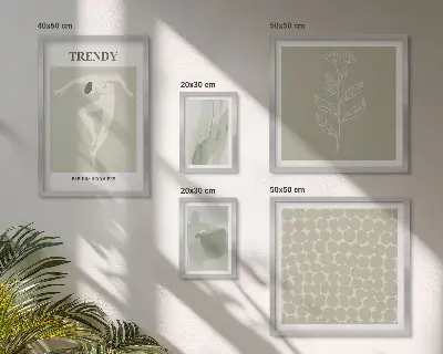 Stylová grafika se zeleným motivem v rámu jako polyptych