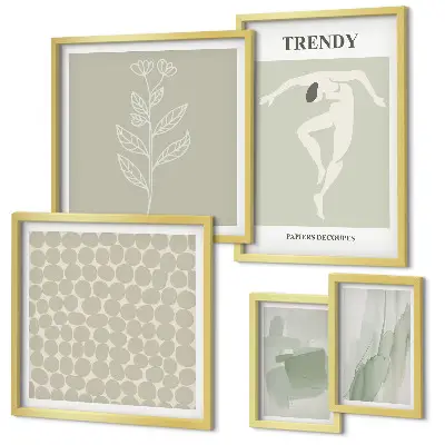 Stylová grafika se zeleným motivem v rámu jako polyptych