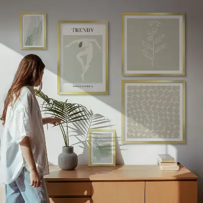 Stylová grafika se zeleným motivem v rámu jako polyptych