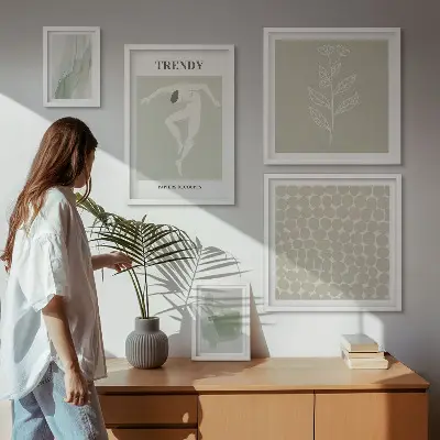 Stylová grafika se zeleným motivem v rámu jako polyptych