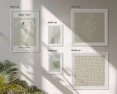 Stylová grafika se zeleným motivem v rámu jako polyptych
