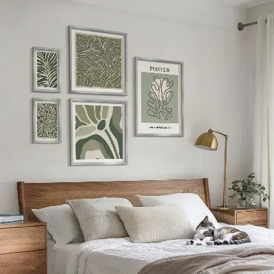 Sada obrazů do ložnice s abstraktními boho rostlinnými motivy
