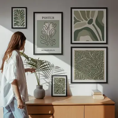 Sada obrazů do ložnice s abstraktními boho rostlinnými motivy