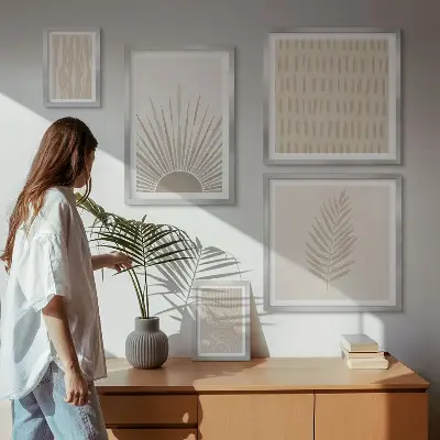 Sada obrazů do ložnice stylové dekorace s přírodní geometrií