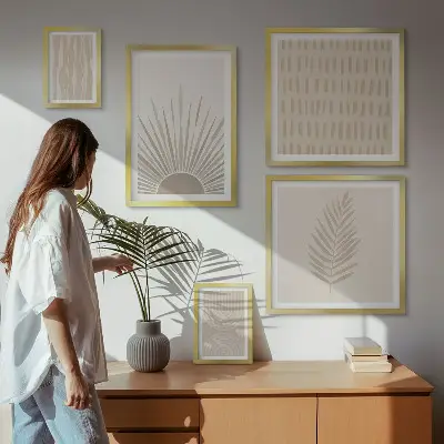 Sada obrazů do ložnice stylové dekorace s přírodní geometrií