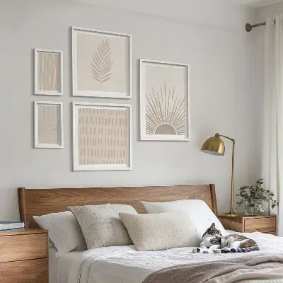 Sada obrazů do ložnice stylové dekorace s přírodní geometrií