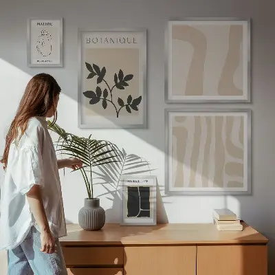 Sada obrazů do ložnice stylová abstraktní grafika s motivem rostlin
