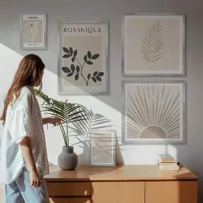 Stylové květinové geometrické dekorace poliptyk v rámu