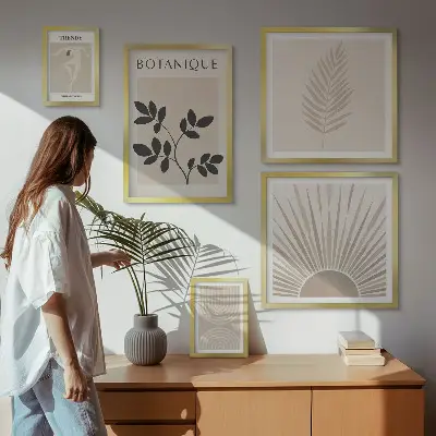 Stylové květinové geometrické dekorace poliptyk v rámu