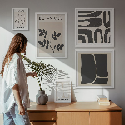 Sada obrazů do ložnice Stylová abstraktní grafika rostlin