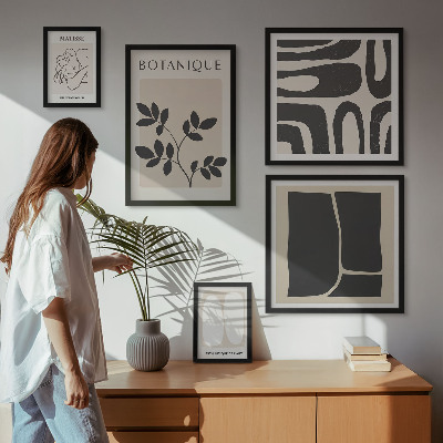 Sada obrazů do ložnice Stylová abstraktní grafika rostlin