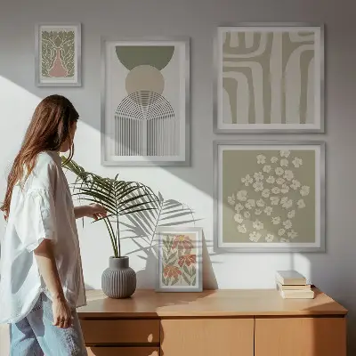 Sada obrazů do ložnice stylová pastelová grafika s motivem rostlin