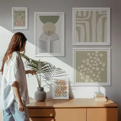 Sada obrazů do ložnice stylová pastelová grafika s motivem rostlin