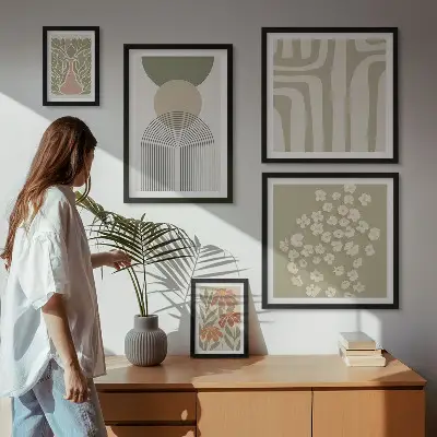 Sada obrazů do ložnice stylová pastelová grafika s motivem rostlin