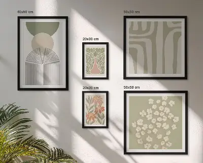 Sada obrazů do ložnice stylová pastelová grafika s motivem rostlin