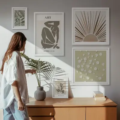 Sada obrazů do ložnice stylová abstraktní grafika rostlin