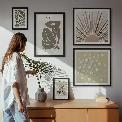 Sada obrazů do ložnice stylová abstraktní grafika rostlin