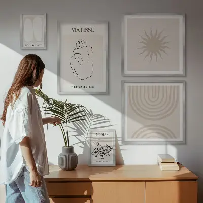 Sada obrazů do ložnice v minimalisticky laděném uměleckém stylu linek