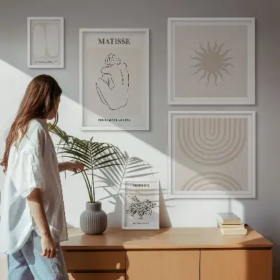 Sada obrazů do ložnice v minimalisticky laděném uměleckém stylu linek
