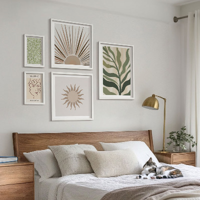 Sada obrazů do ložnice Stylová abstraktní grafika rostlin
